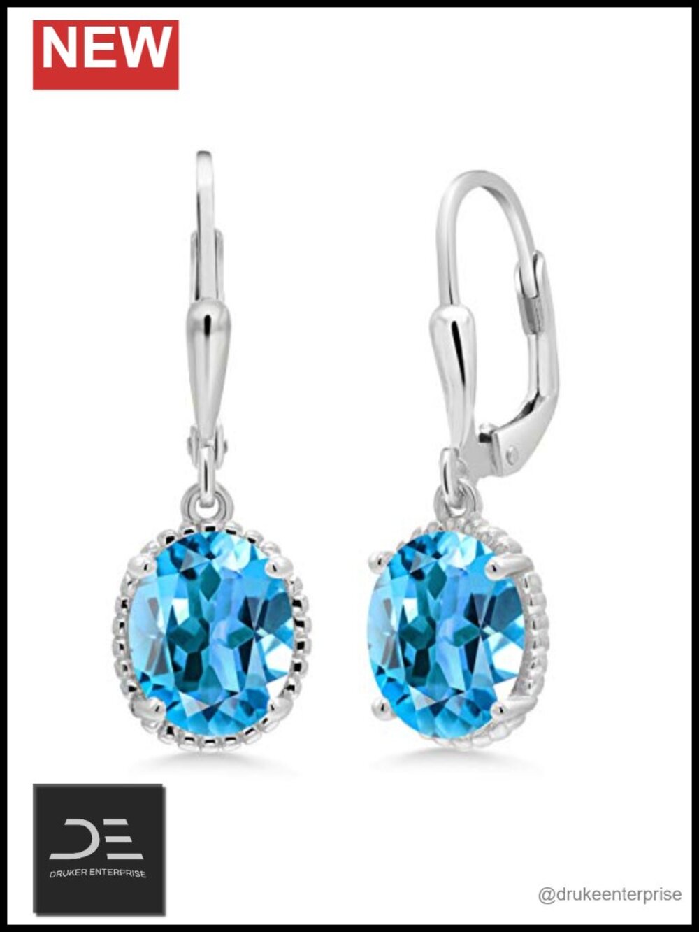 Sterling Silver Leverback Drop Dangle Earrings Oval Gemstone Birthstone Fine